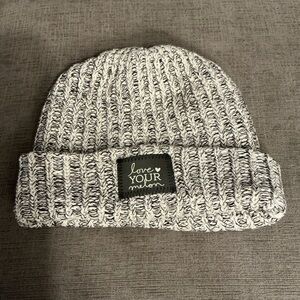 Love Your Melon Marled Knit Cuff Beanie - White & Black